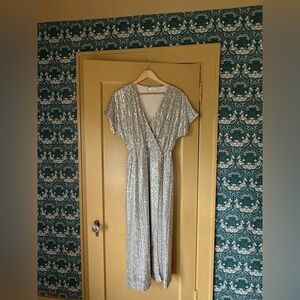 Mango Silver Sequin Midi Dress 04 NWT